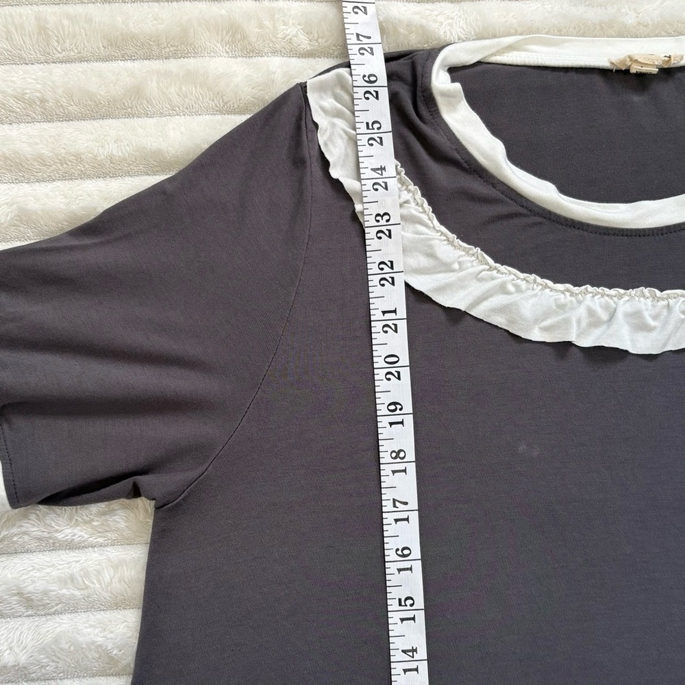 POL Ruffle Trim Tunic Top Gray White Boho Peasant Relaxed Fit Large - Picture 8 of 8